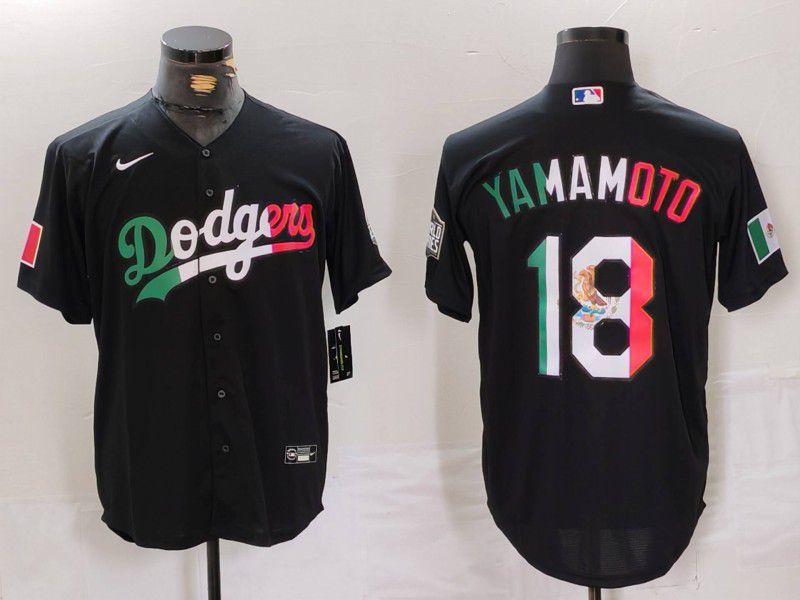 Men Los Angeles Dodgers 18 Yamamoto Black Fashion Nike Game MLB Jersey style 7015